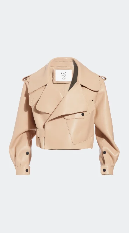 Luxy Oversized Leather Jacket - Beige