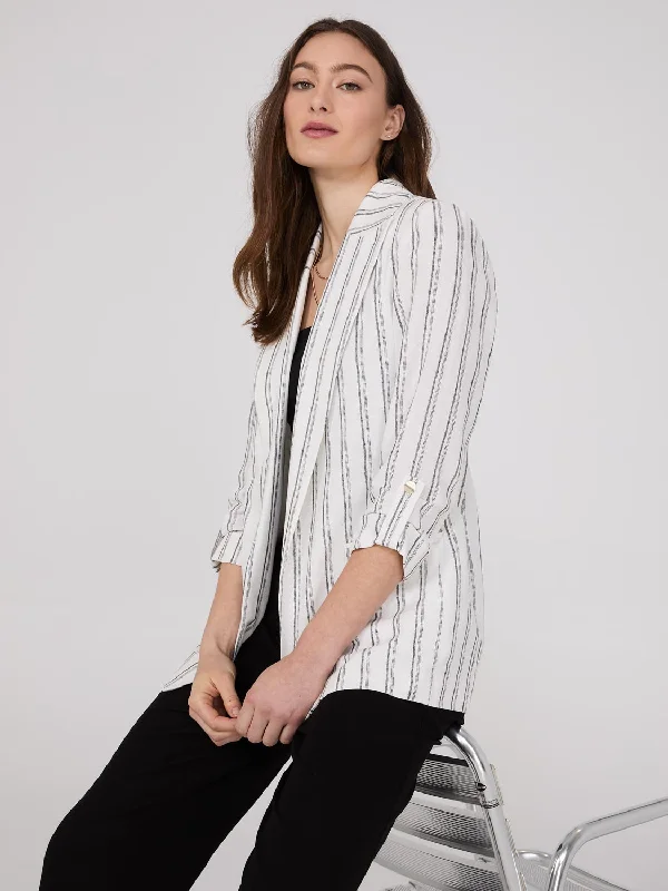 Striped 3/4 Sleeve Linen Blazer