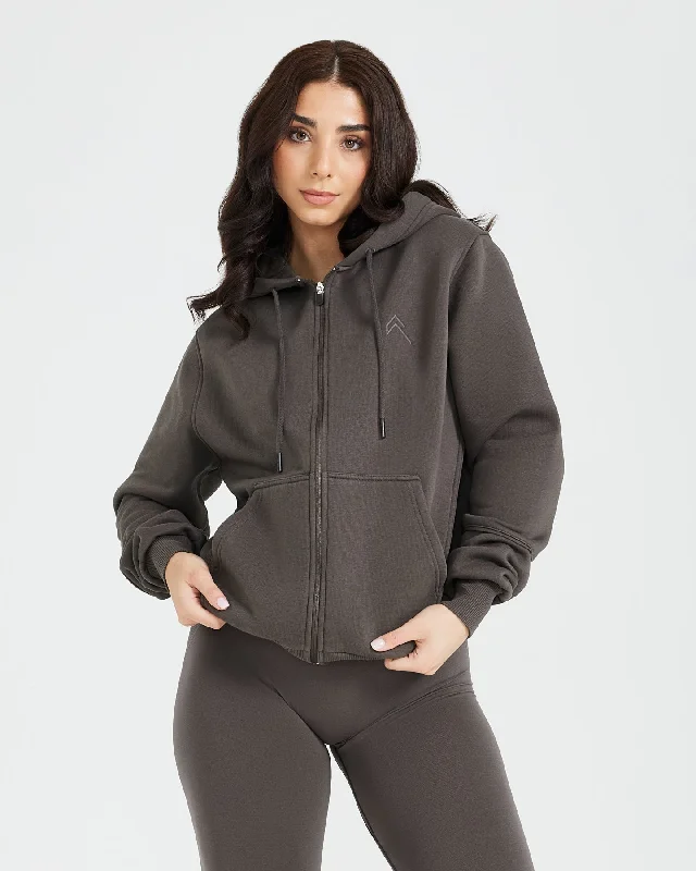 Classic Lounge Oversized Zip Through Hoodie | Deep Taupe