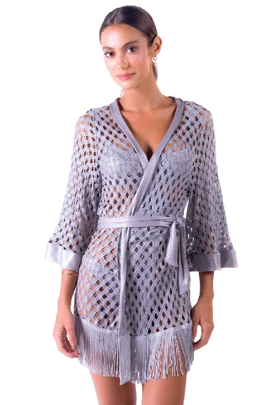 FRINGED KIMONO - SILVER SHIMMER