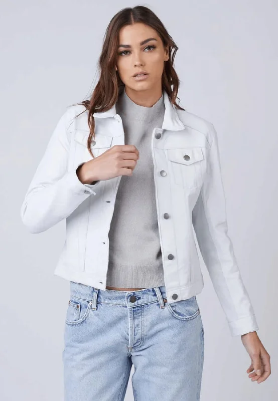 Women's White Leather Trucker Jacket