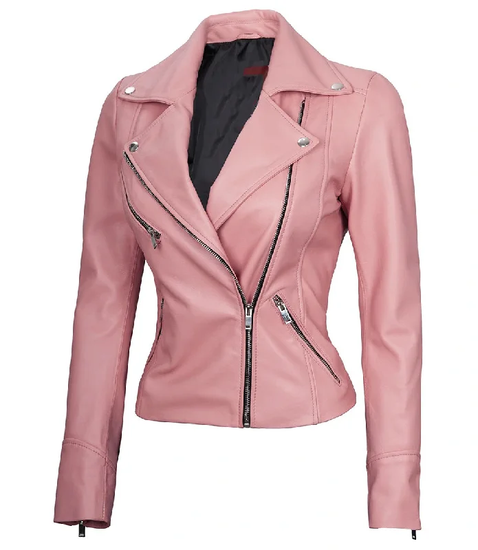 Leather Jacket Pink women's motorcycle jacket