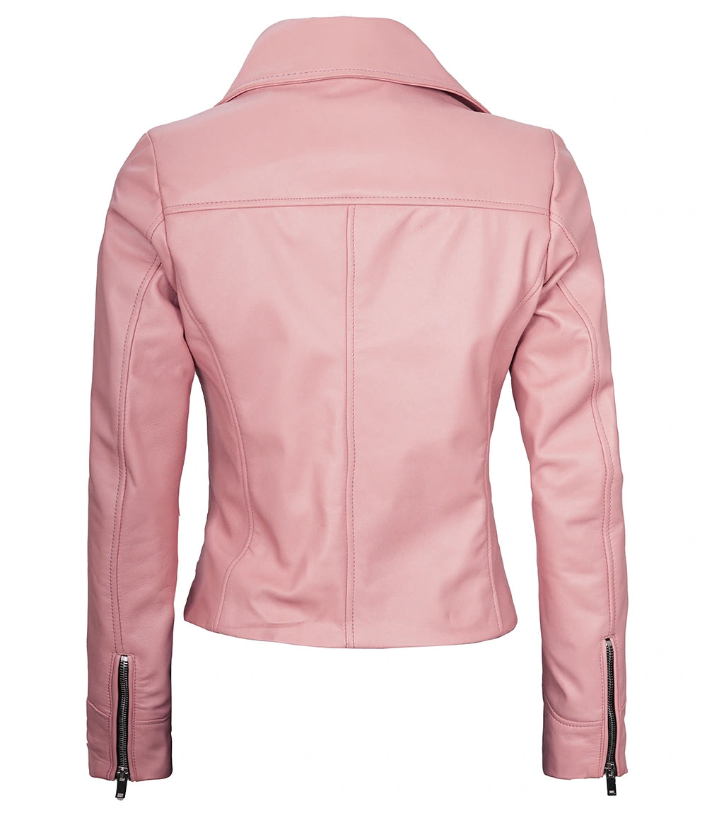 Leather Jacket Pink women's motorcycle jacket