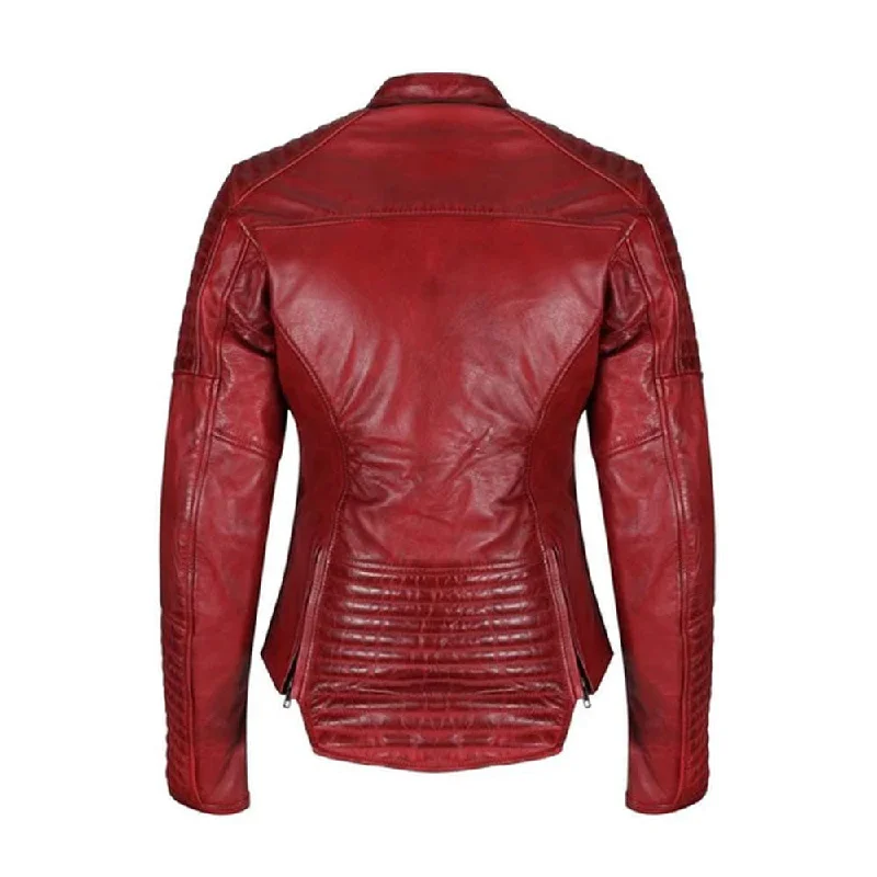 Women Red B3 Sheepskin Leather Biker Jacket