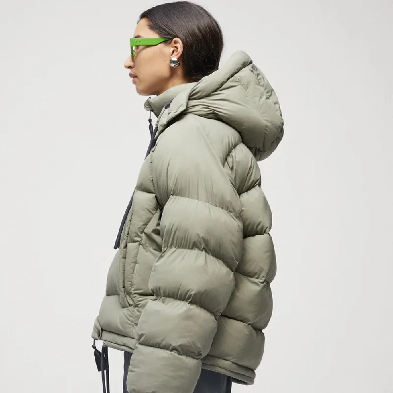 Women Dull Green Puffer Jacket