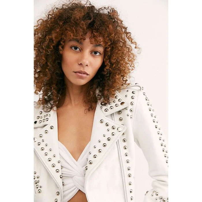 Women’s White Leather Biker Punk Jacket