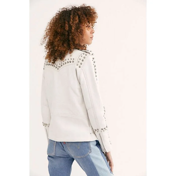 Women’s White Leather Biker Punk Jacket