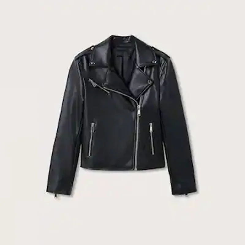 women's black lambskin leather biker jacket