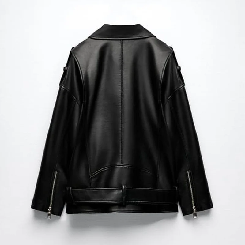 Women's black motorcycle biker  leather jacket