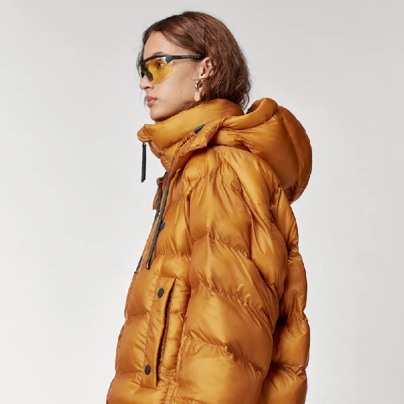 Women's Inferno Yellow Hooded Puffer Jacket