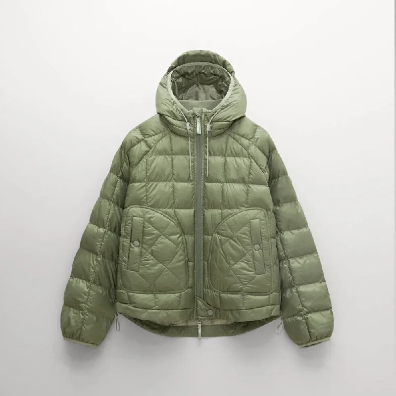 Women's Light Green Down Parka Jacket with Hood