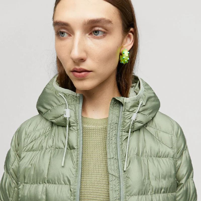 Women's Light Green Down Parka Jacket with Hood