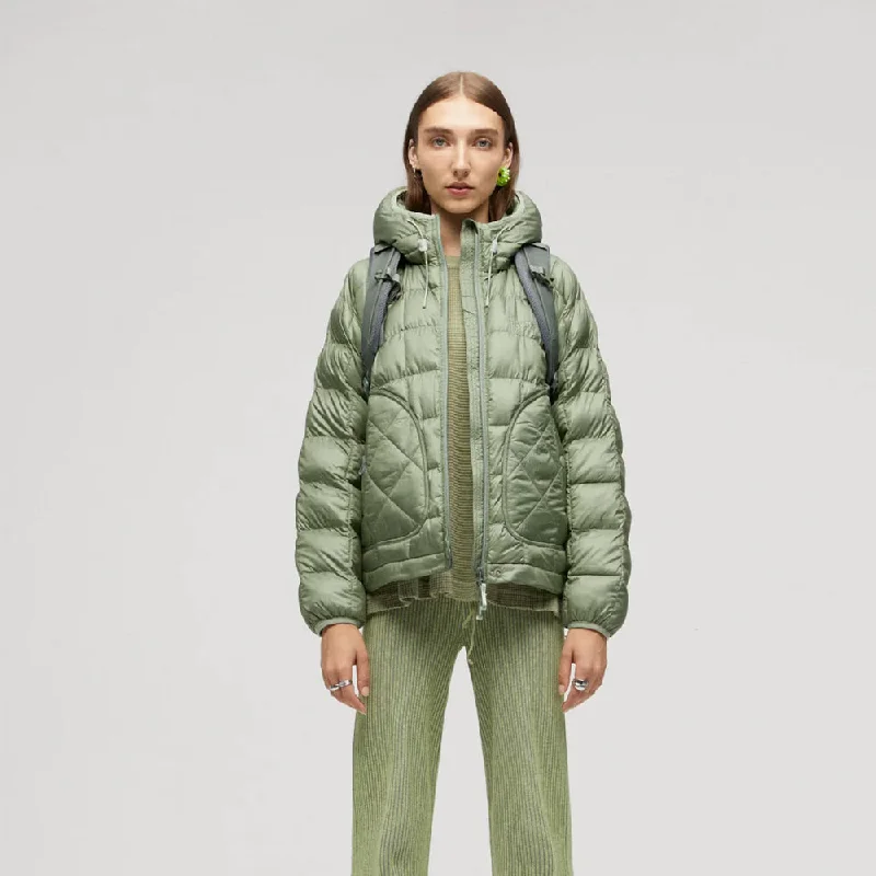 Women's Light Green Down Parka Jacket with Hood