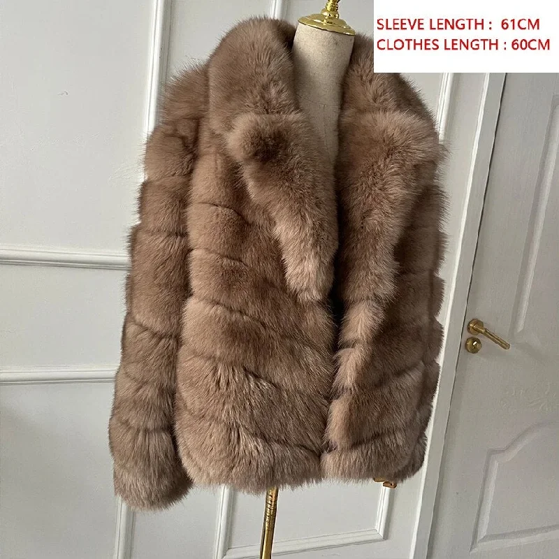 Natural Real Fox Fur Coats Turn-down Collar