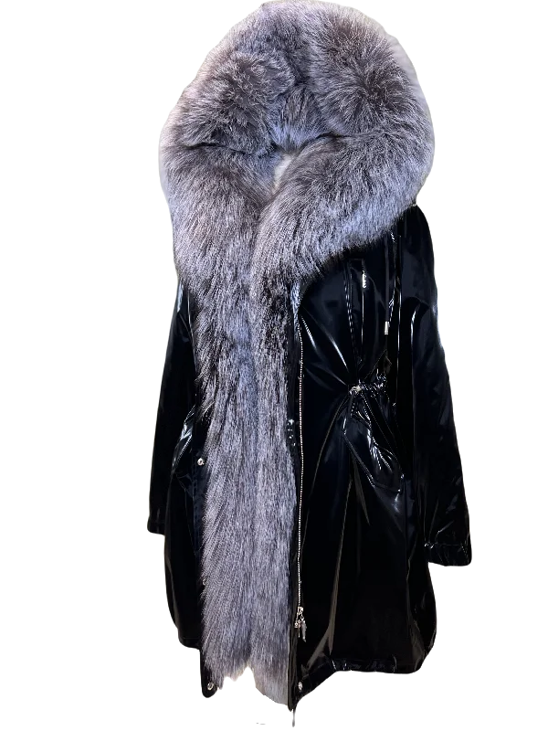 Genuine Silver Fox Fully Lined Hood Rabbit Insulated Parka