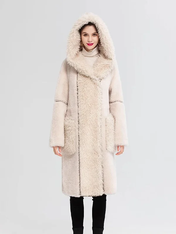 Hooded Long Natural Wool Fur Coats