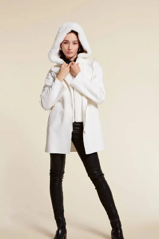 White parka with fur hood