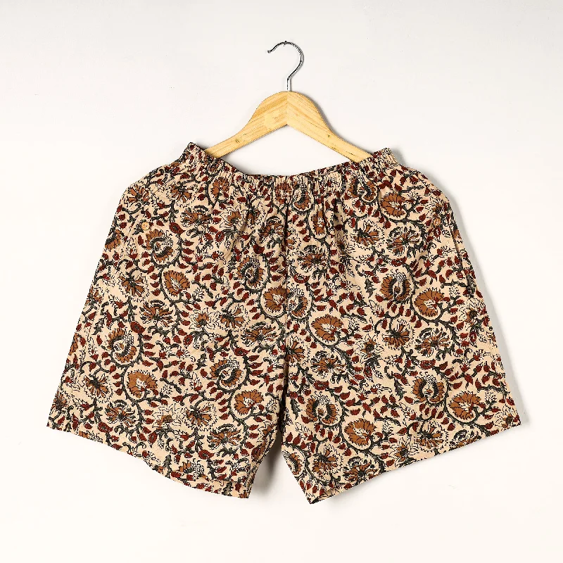 Beige - Kalamkari Block Printed Cotton Unisex Boxer/Shorts