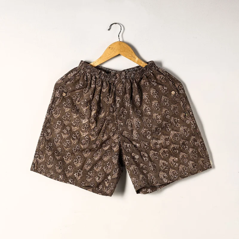 Brown - Sanganeri Block Printed Cotton Unisex Boxer/Shorts