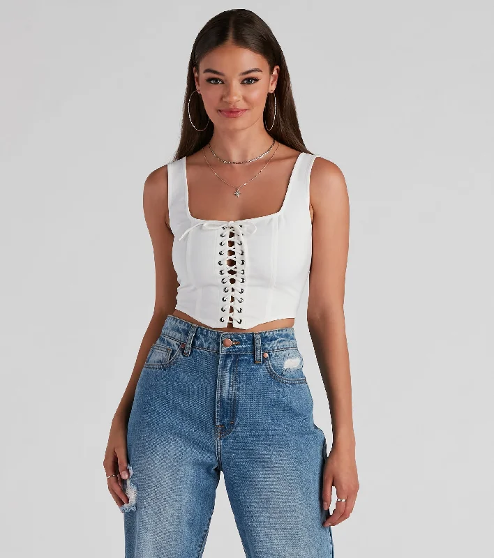 All Day Play Lace-Up Tank Crop Top