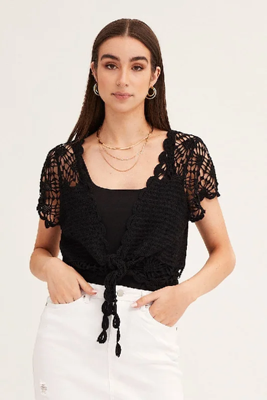 black-crochet-cardigan-short-sleeve-tie-up-kn1001a-47j