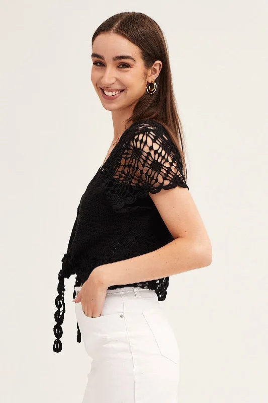 black-crochet-cardigan-short-sleeve-tie-up-kn1001a-47j