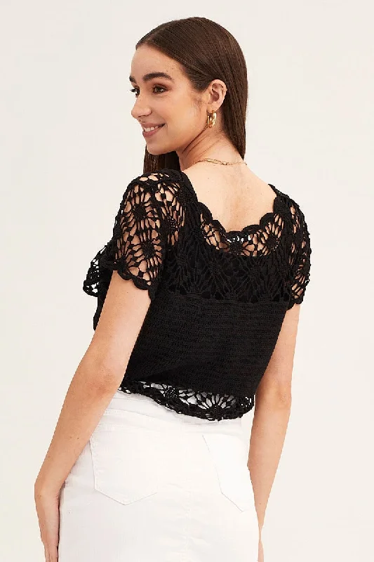 black-crochet-cardigan-short-sleeve-tie-up-kn1001a-47j