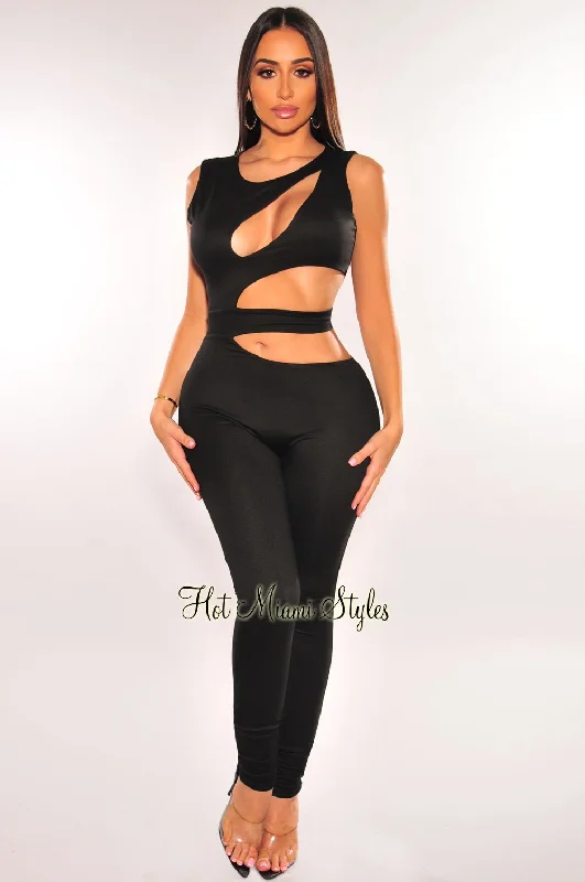 Black Sleeveless Keyhole Cut Out Jumpsuit