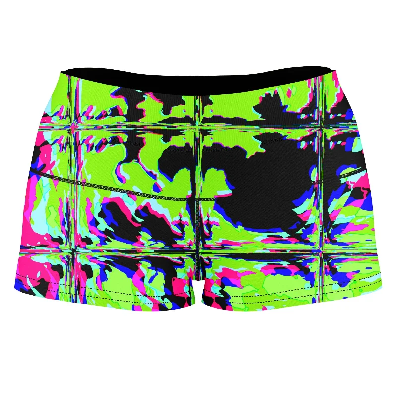 Blacklight Rave Glitch High-Waisted Women's Shorts