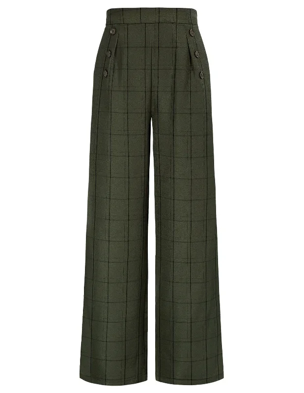 High Waisted Wide Leg Pants Button Decorated Casual Stretchy Trousers with Pockets