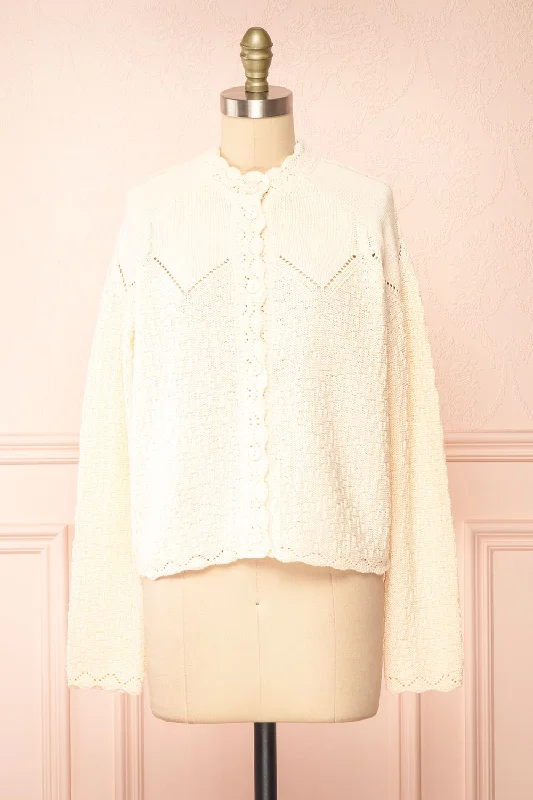 Casiraghi | Beige Knit Cardigan w/ Scalloped Front