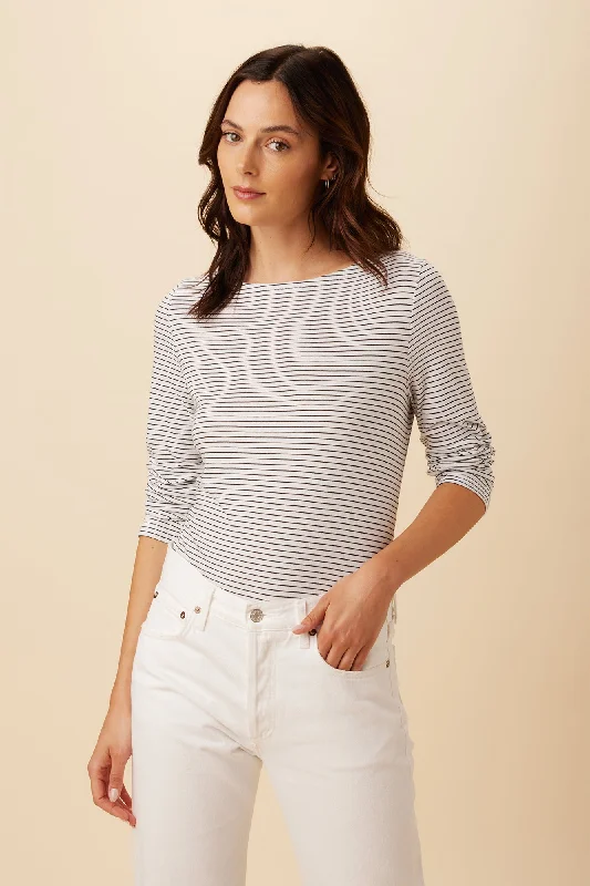 Cecelia Long Sleeve Reverie Slub Tee - Gigi White Stripe