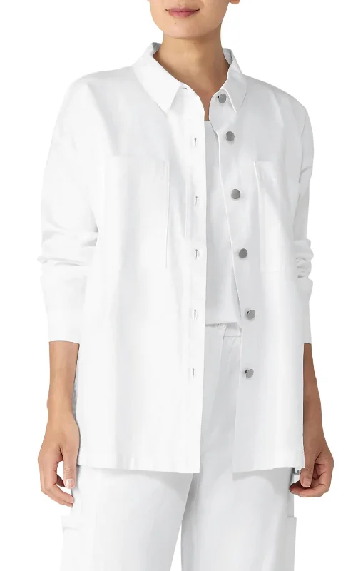 Classic Collar Shirt Jacket In White