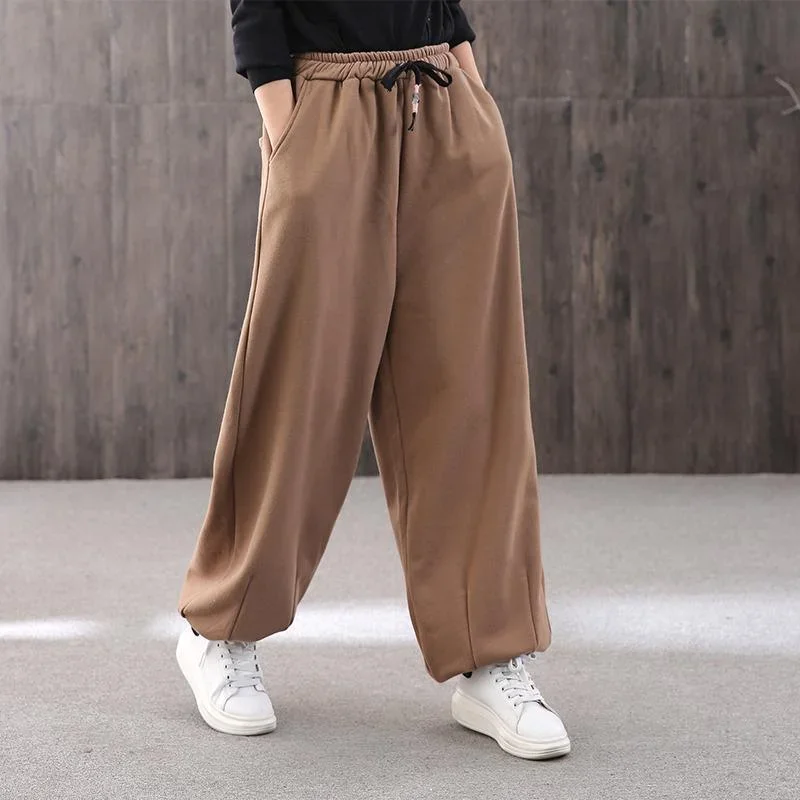 Classy dark khaki lantern pants plus size clothing drawstring pants thick Fabrics pants