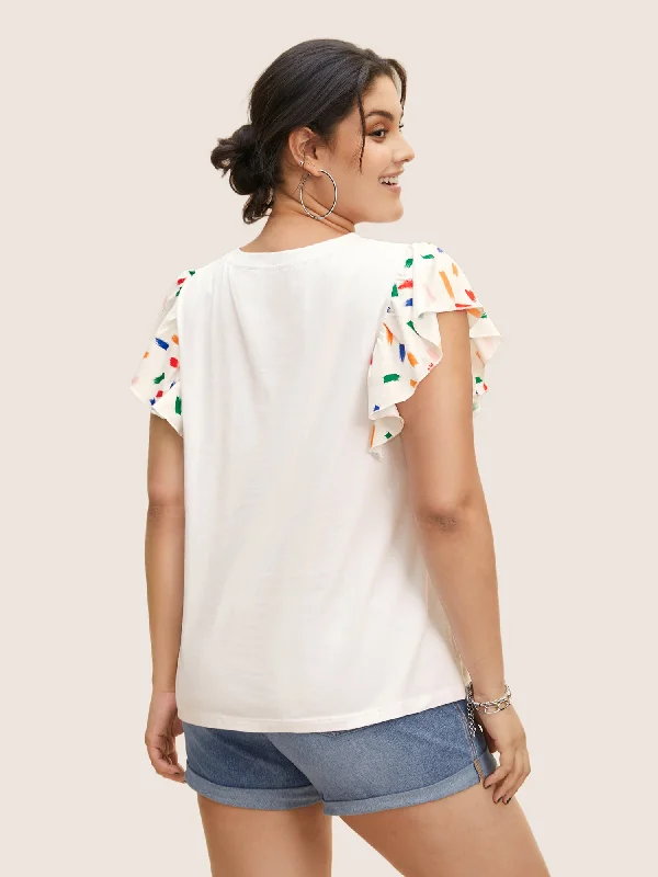 colored-brush-print-ruffle-cap-sleeve-t-shirt