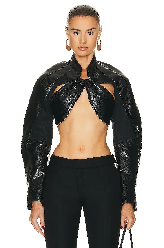 Cut Out Cropped Biker Jacket