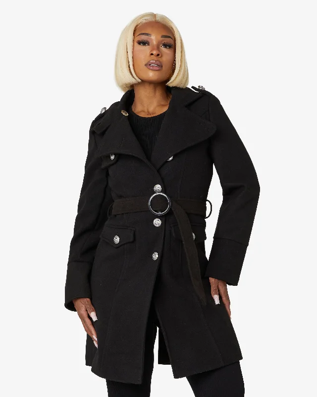 De La Creme Fashions Naomi High Neck Military Belted Coat