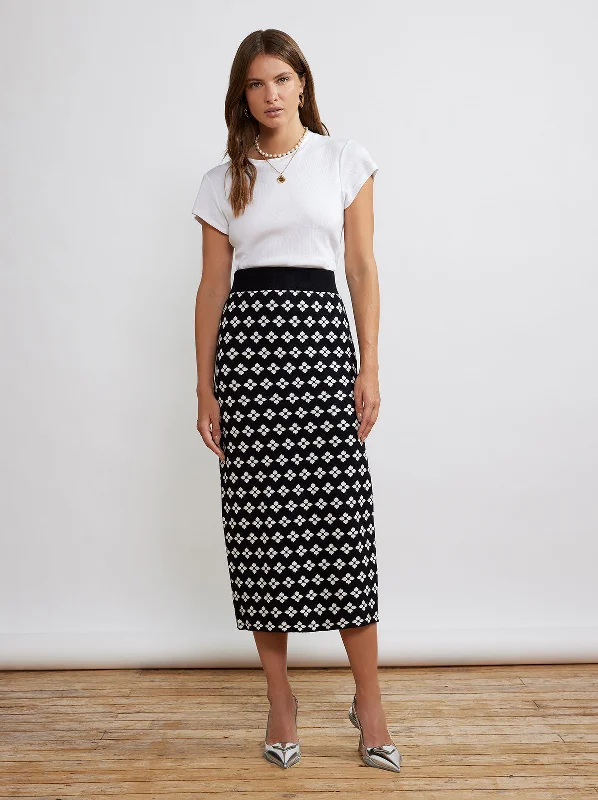 Delphine Black Floral Knit Midi Skirt