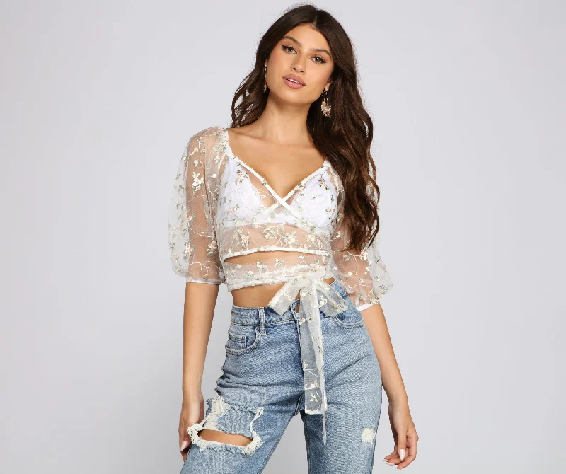 Effortlessly Embroidered Floral Crop Top