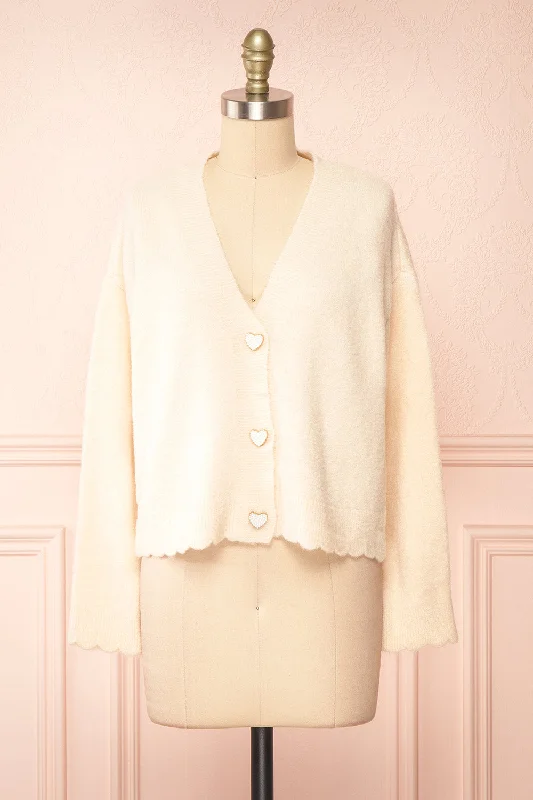 Elarisse Ivory | Knit Cardigan w/ Heart Buttons