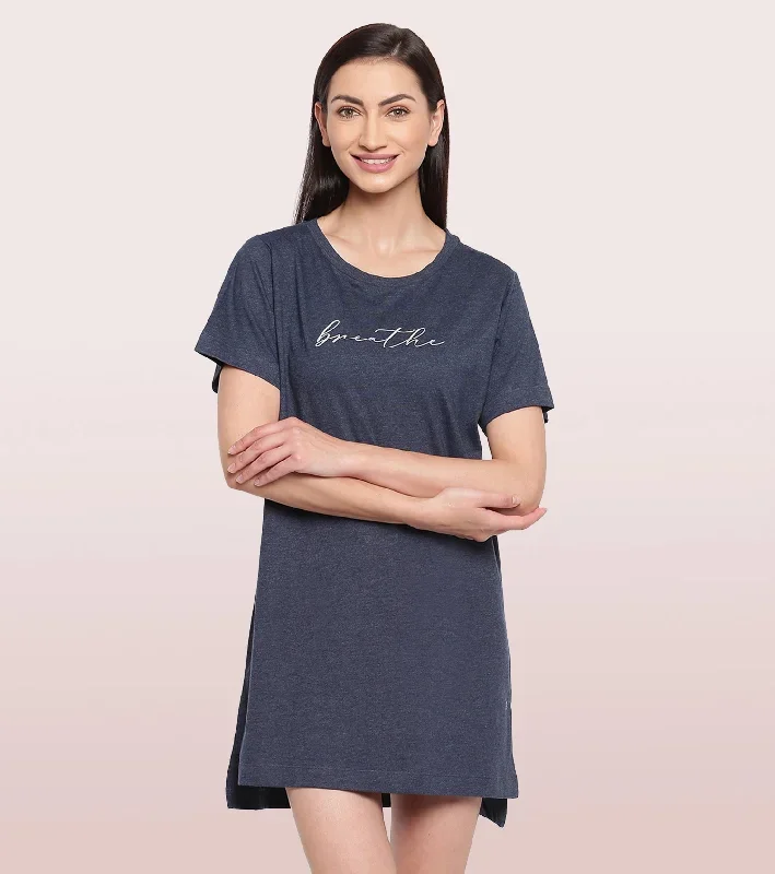 Tunic Tee – Solid | Short Sleeve Tunic Tee With Side Slit & Mindful Graphic