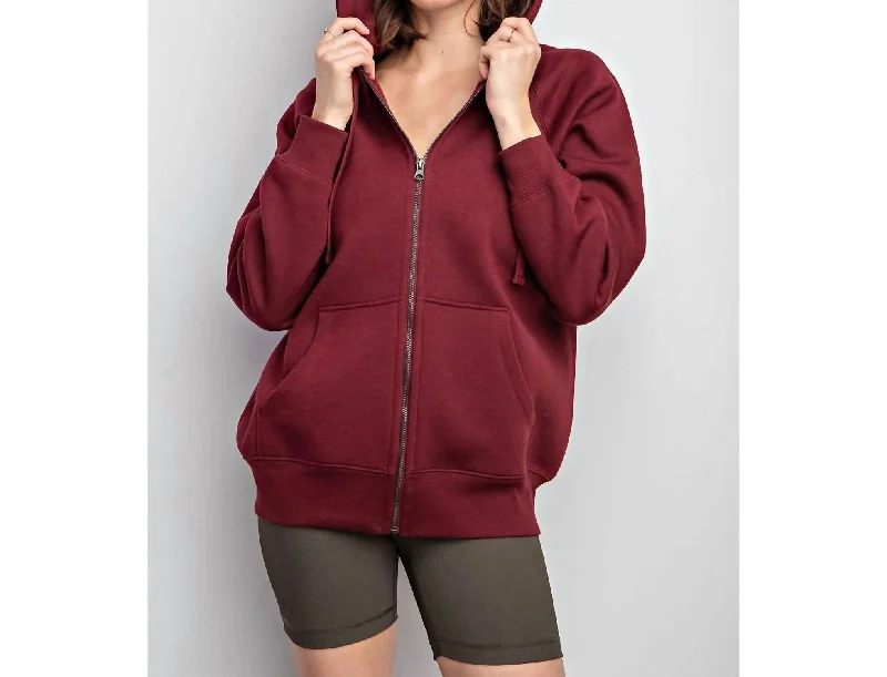 Full Zip Hoodie Jacket In Burgundy