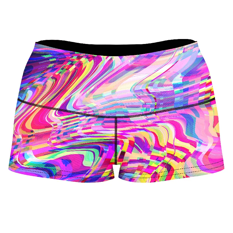 Glitch Waves High-Waisted Women's Shorts