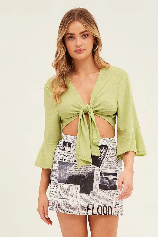 Green Crop Cardigan Tie Up