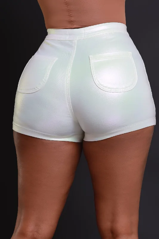 Heat Wave High Waist Metallic Shorts - Cream