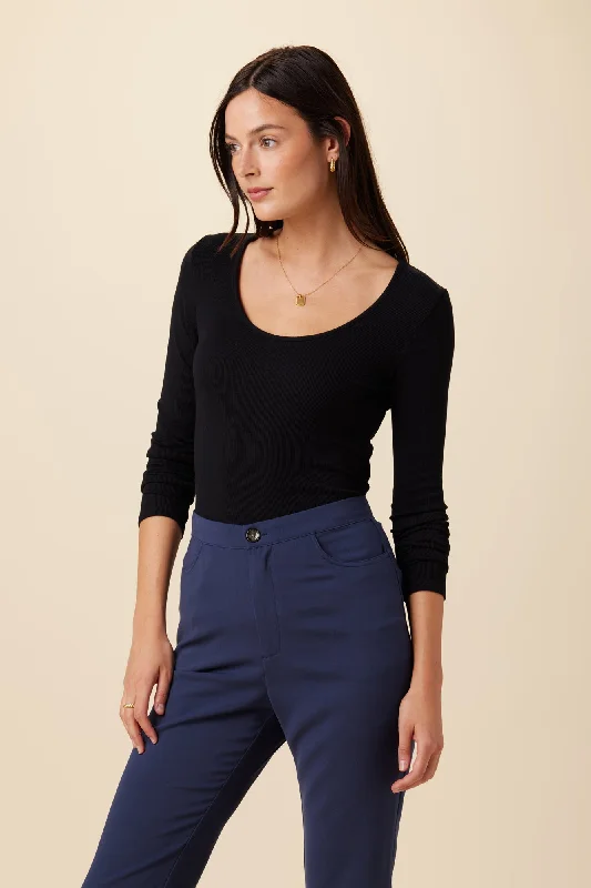 Itana Long Sleeve Dream Rib Tee - Black