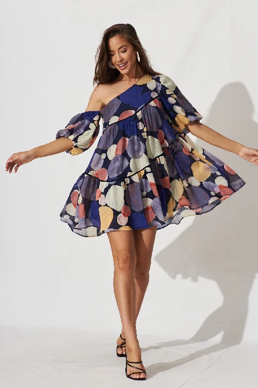 Junya Dress In Navy With Multi Print