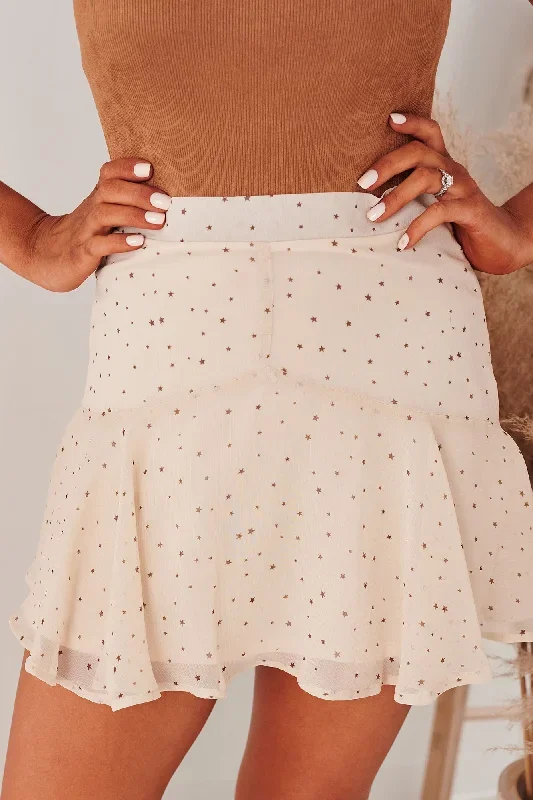 ""Land Among Stars"" Flounce Skirt (Taupe Brown Star)