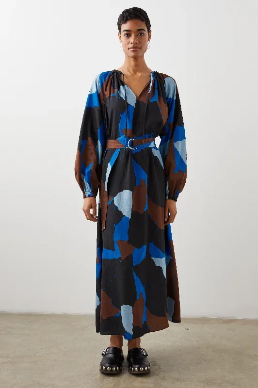 LEANNA DRESS - BLUE MULTI COLOR BLOCK