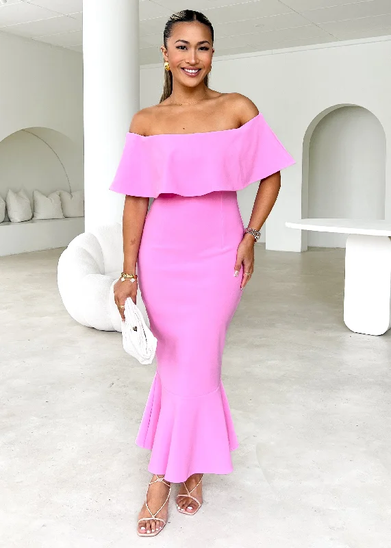 Linnto Off Shoulder Midi Dress - Pink